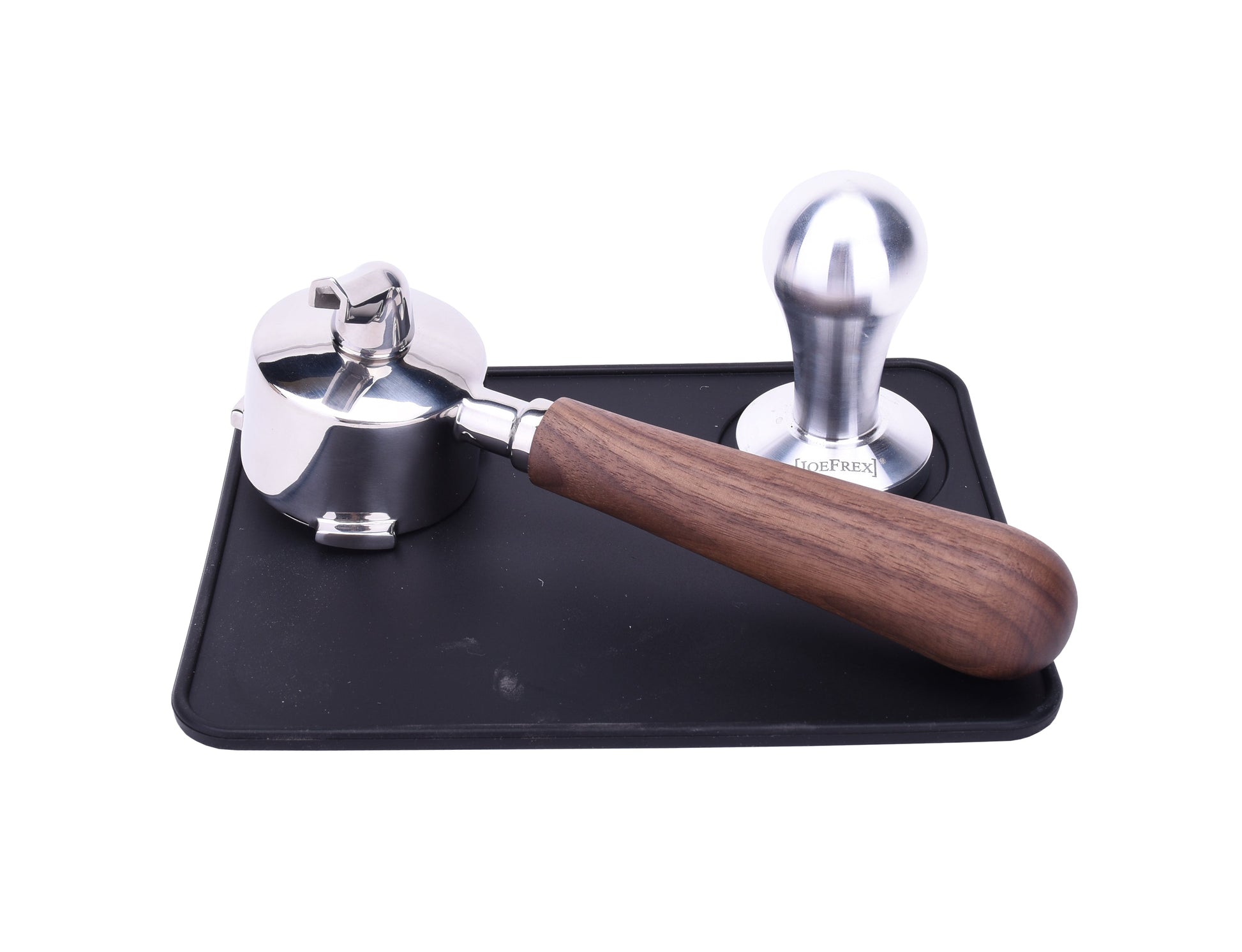 JoeFrex Tampermatte Schwarz mit Tamper und Sieb