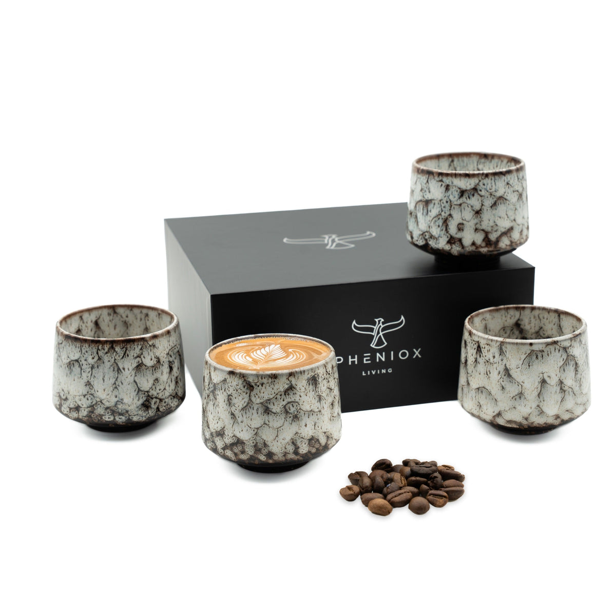 PHENIOX Tibet Weiß Set (4x180 ml) – Handgefertigte Cappuccino Tassen a