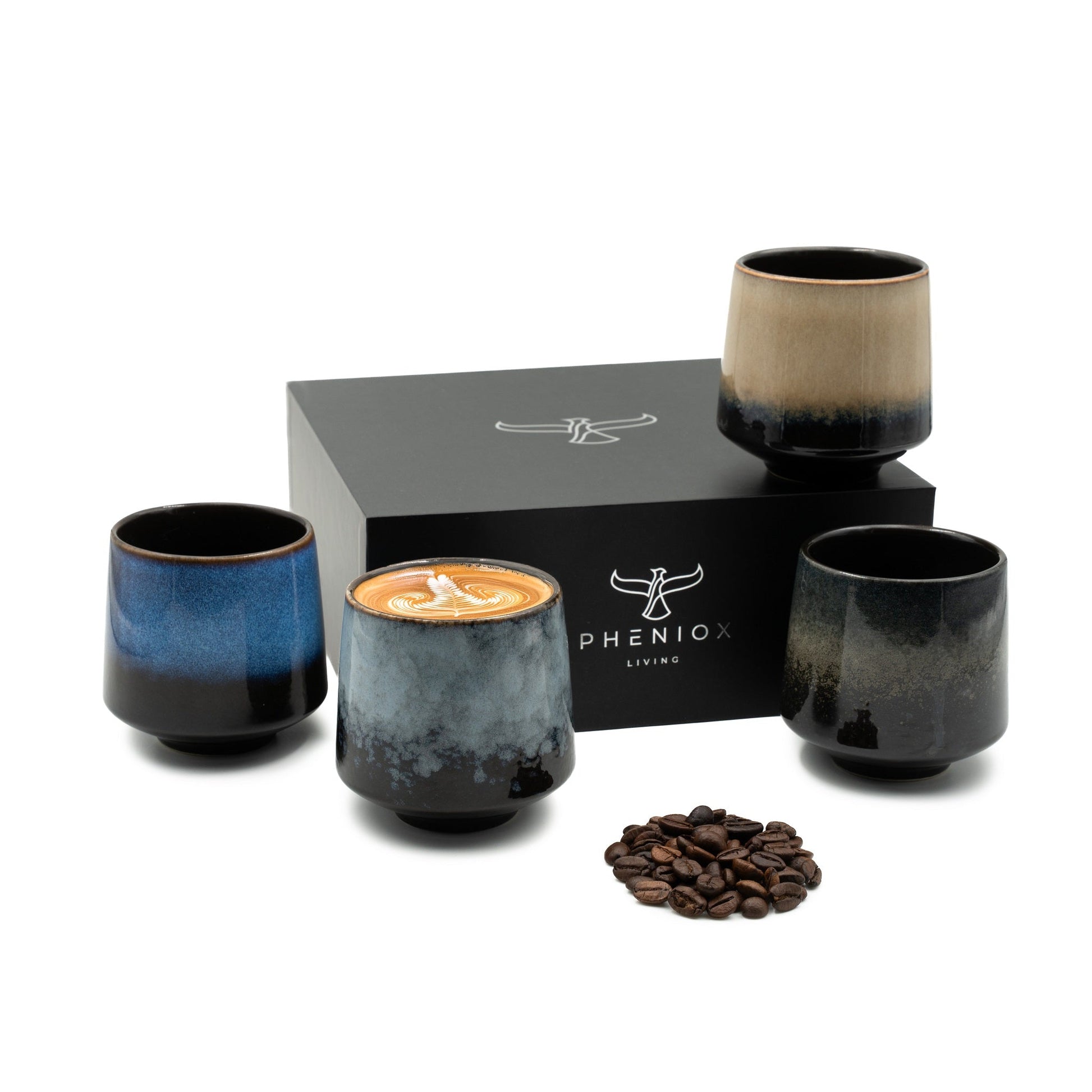 Cappuccino Tassen Set Infinity mit 4er Pack 220ml Kaffeetassen in verschieden bunten Farben inkl. hochwertiger Geschenkverpackung