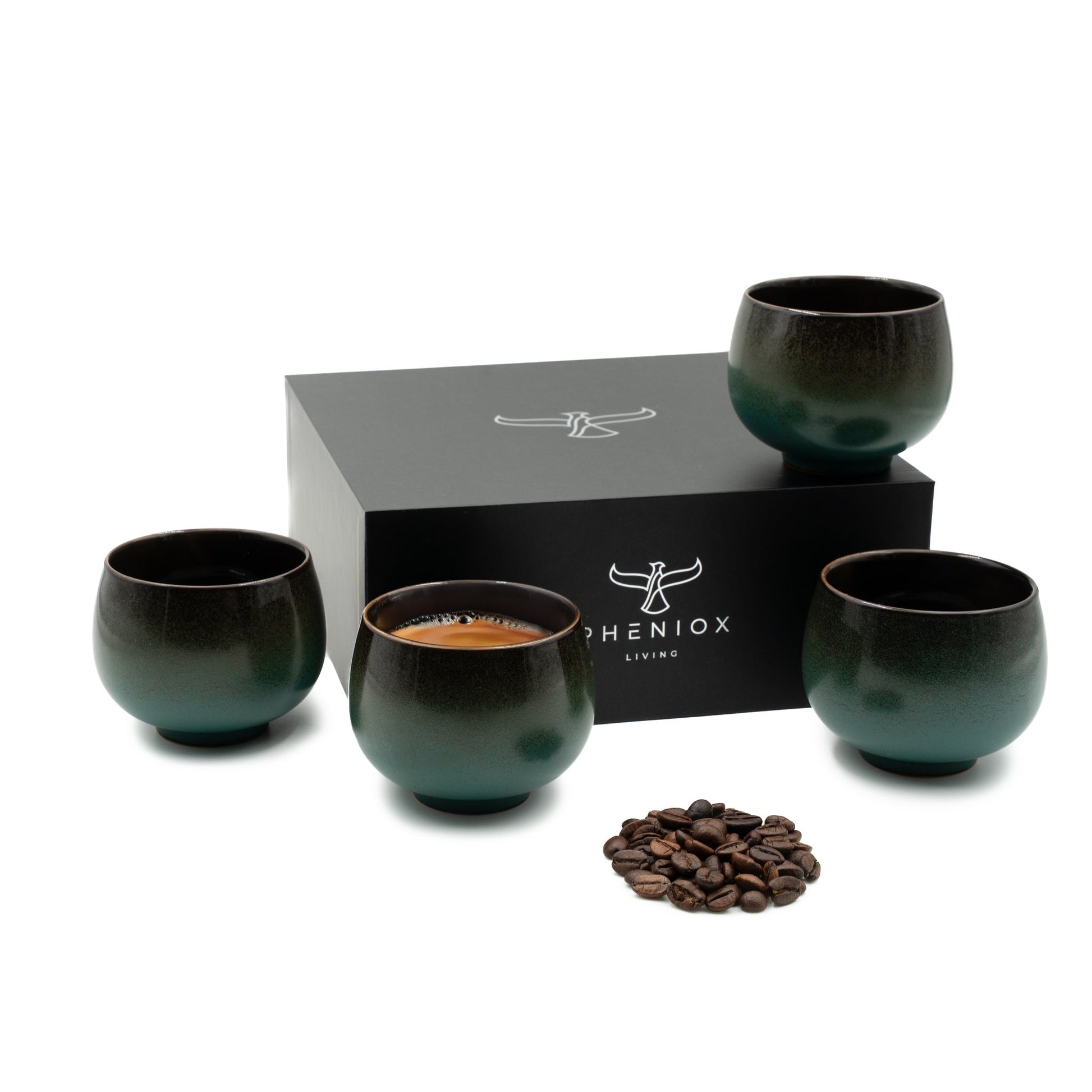 Cappuccino Tassen Set Jade mit 4er Pack 180ml Kaffeetassen mit schwarz-grünem Farbverlauf inkl. hochwertiger Geschenkverpackung