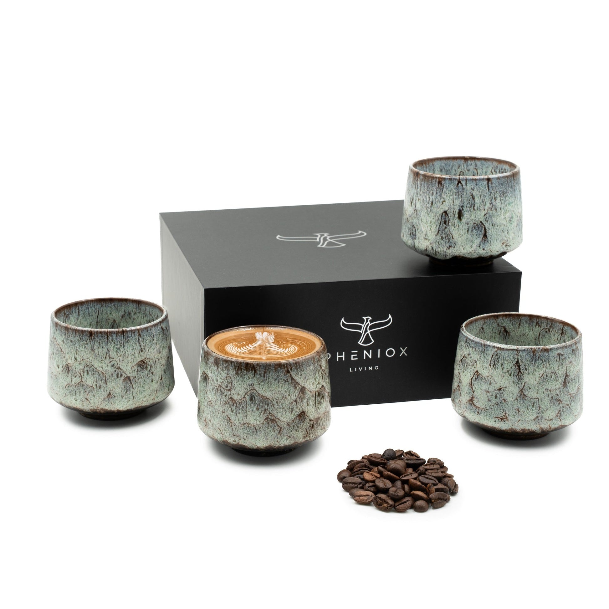 Cappuccino Tassen Set Tibet mit 4er Pack 180ml Tassen in der Farbe Misty inkl. hochwertiger Geschenkverpackung