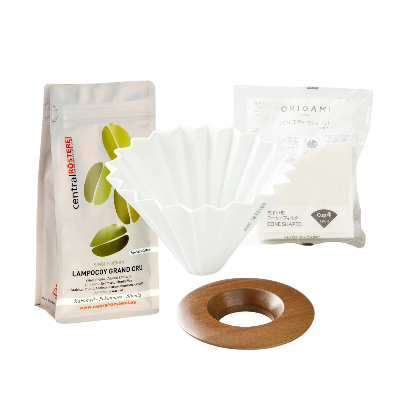 White-Origami-dripper-set-mit-Kaffeebohnen